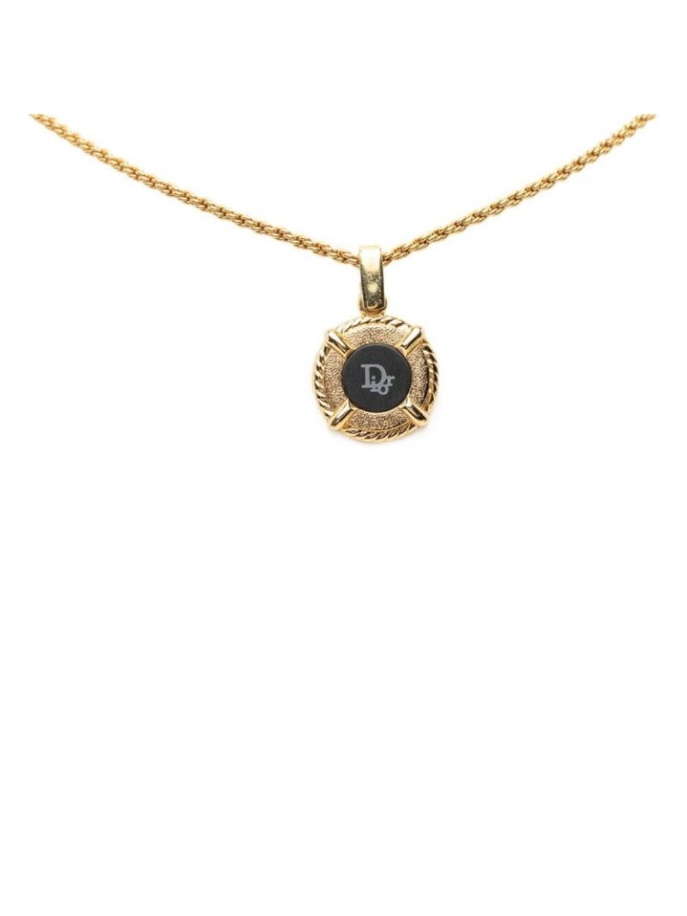 Dior Logo Necklace Gold Black Plated